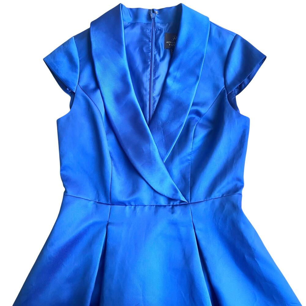 Adrianna Papell Royal Blue High-Low A-Line Satin Cocktail Dress Medium - Picture 2 of 10